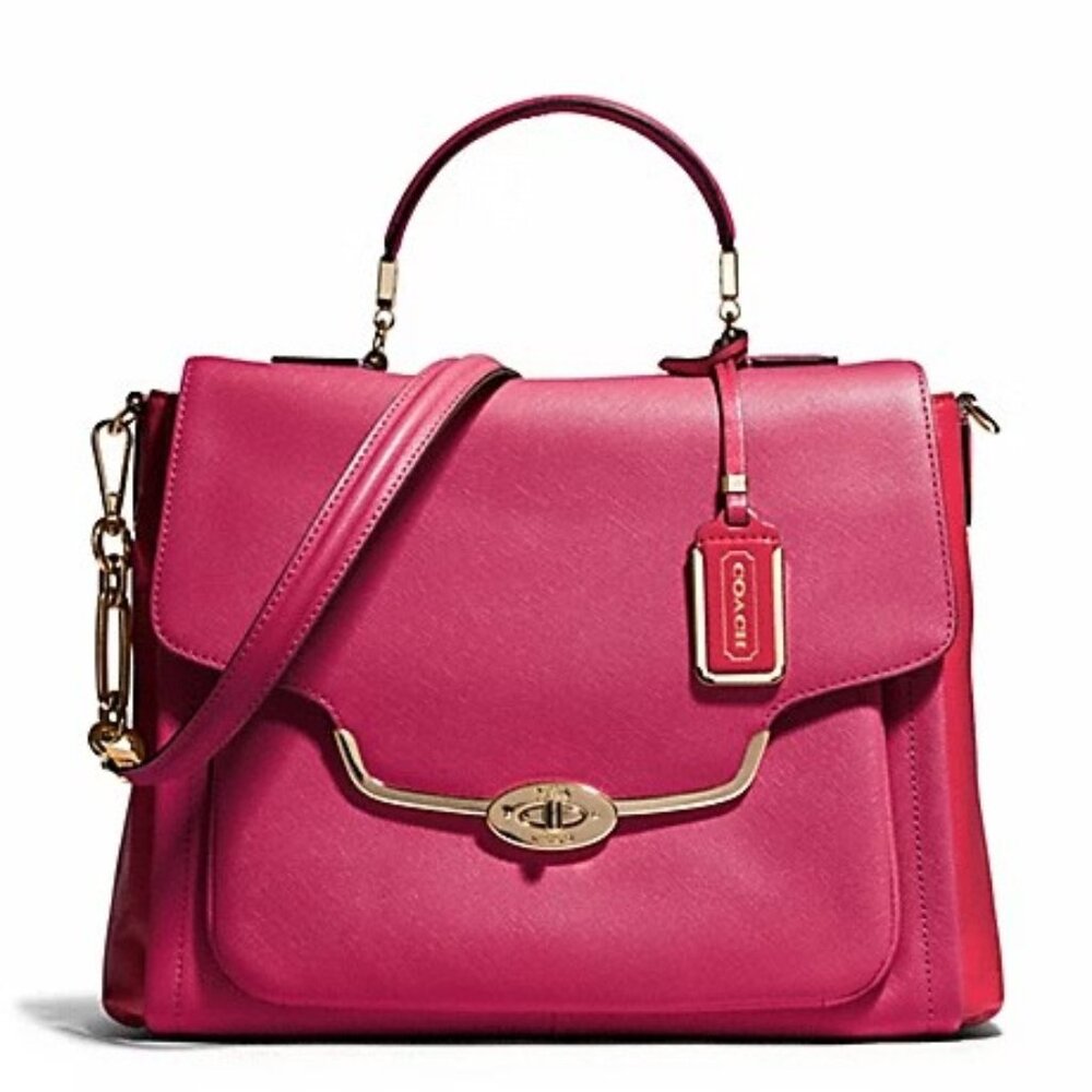 Like New Rare Coach Madision Pink & Red  Sadie Flap Shoulder Bag Purse